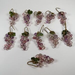 Lot of 11 VTG Faceted Beaded Acrylic Plastic Grape Clusters Purple Leaves‎ 4 in